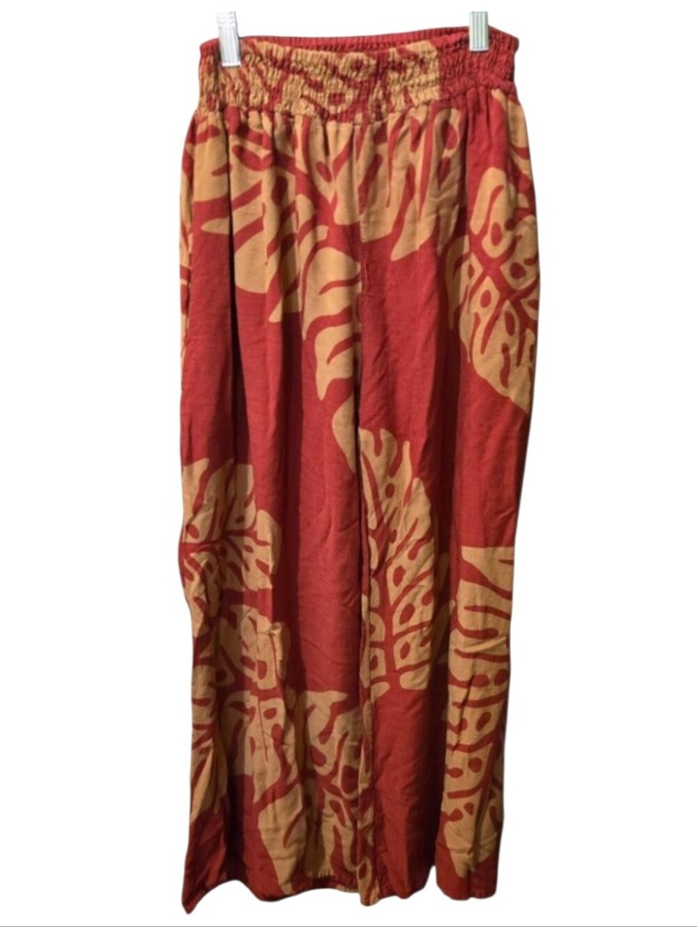 Marcella Casual Movements Tropical Leaf Print Rayon Wide Leg Pants OS Pockets